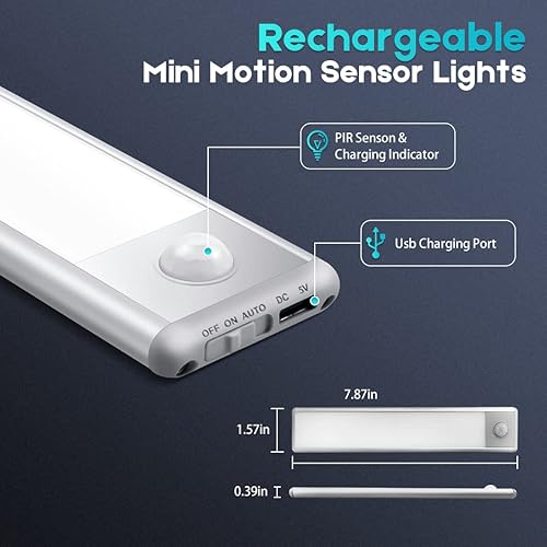 Miniatura 2 de Zikopomi Luces inalámbricas para debajo del gabinete, luz recargable con sensor de movimiento para interiores, luz magnética para armario, luz