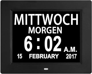 Honeyhouse Cyfrowy budzik, duży napis, elektroniczny kalendarz dzień dzień zegarek dla chorób demencji (np. Alzheimer), seniorów, osób niedowidzących, małe dziecko (biały)