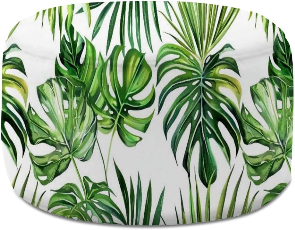 Round Pouf Ottoman Watercolor tropical seamless pattern Diagonal stripes repeat Exotic Foot Stool Foot Rest Floor Stool Bean Bag Chair Cotton Linen Removable Indoor Outdoor for Living Room Bedroom