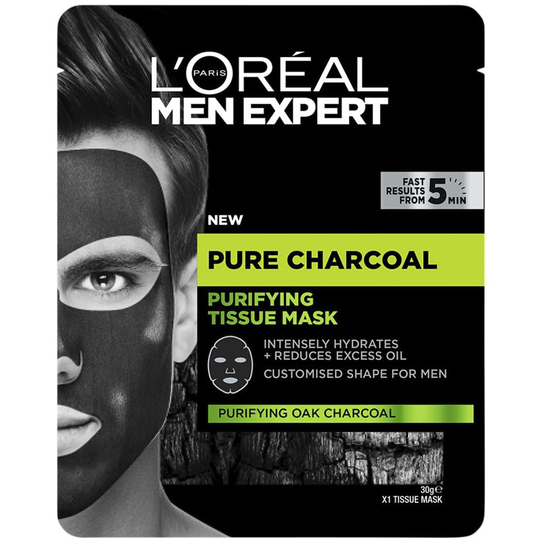 L'Oreal Paris Men Expert Purifying Tissue Mask, Intensely Hydrates and Reduces Excess Oil, Absorbs Oil and M - 1 g (Pack of 1)