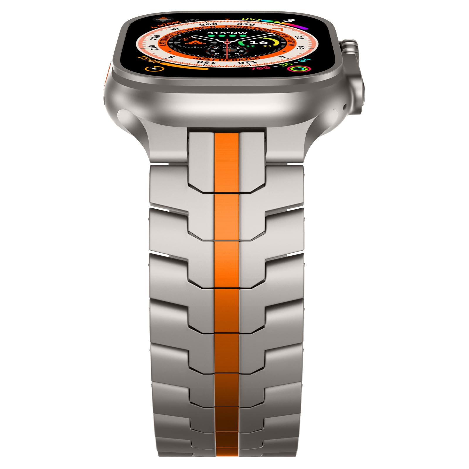 Bracelet de montre en titane compatible avec Apple Watch Ultra 2/1 49 mm, 45 mm, 44 mm, 42 mm - Bracelet à maillons métalliques de qualité aérospatiale avec fermoir de sécurité et outil de