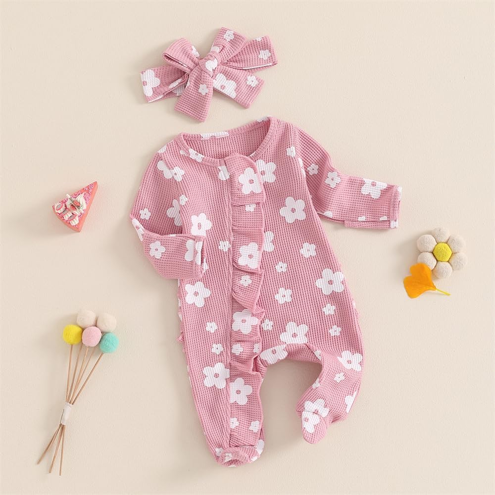 Newborn Baby Girl Fall Winter Outfits Clothes Knit Jumpsuit Ruffle Romper Newborn Coming Home Outfit for Baby Girl - Image 2