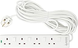 PRO ELEC PELB1942 4 Gang Switched Surge Protected Extension Lead White, 10m