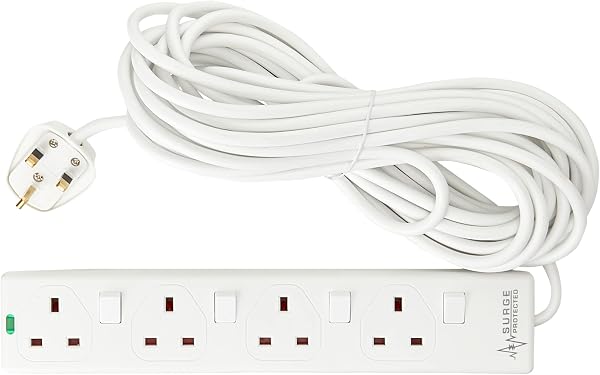 PRO ELEC PELB1942 4 Gang Switched Surge Protected Extension Lead White, 10m - 1