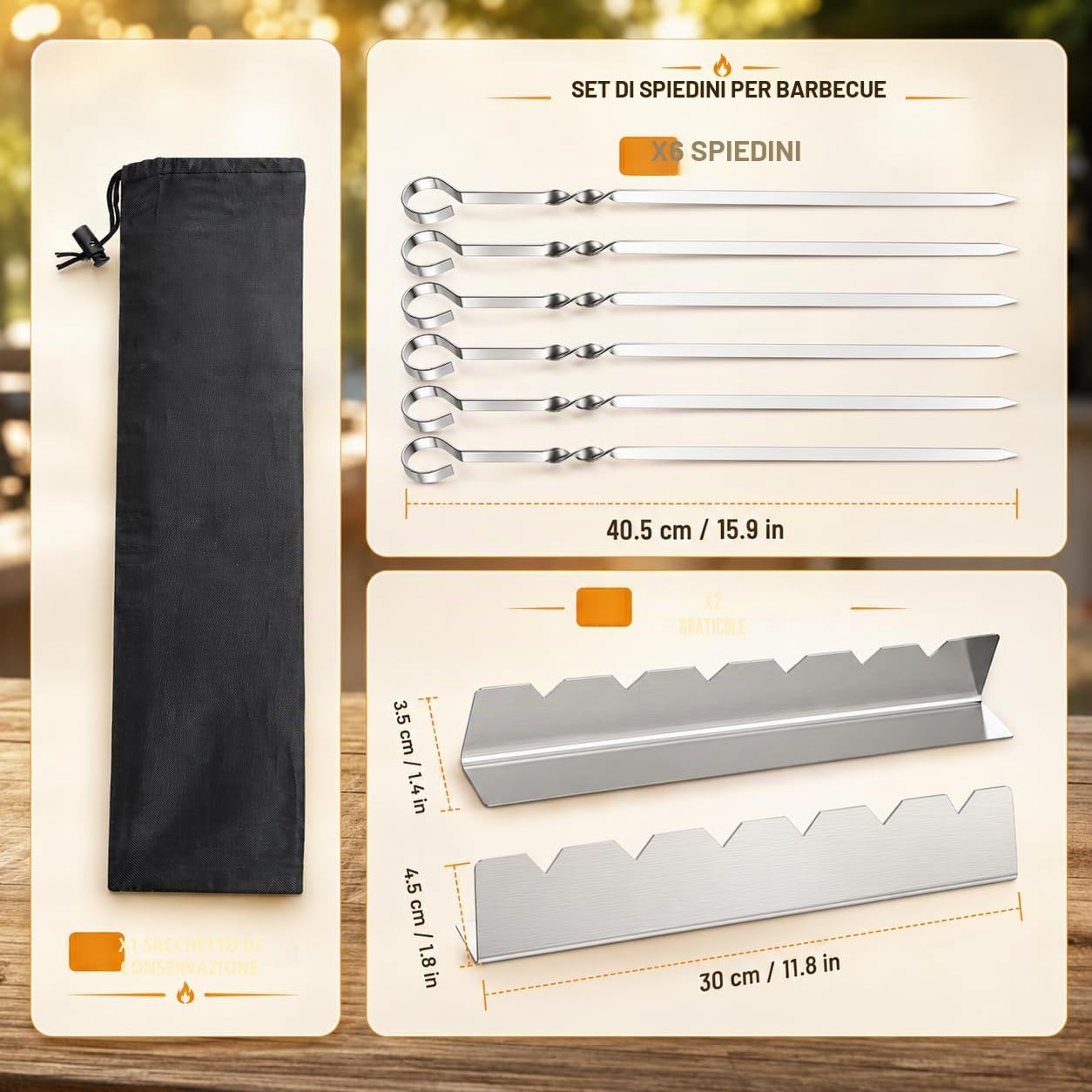 Homealexa Set di Spiedini per Barbecue, Spiedini per Griglia Kabob con Supporto, Accessori per Griglia con 6 Spiedi per Barbecue e Cornice, Accessori per Spiedi di Carne per Barbecue all'aperto