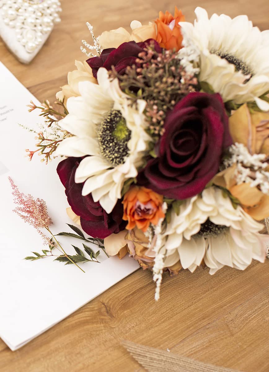 Ansofi Vintage Hochzeitsstrauß Braut Brautsträuße Gebrannter Orange Brautjungfernstrauß Künstliche Sonnenblume Rose Blumen für Zeremonie Party Kirche