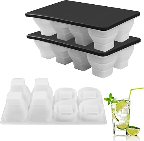 LONGFITE Bandejas plegables para cubitos de hielo, paquete de 2 moldes plegables de silicona grandes para cubitos de hielo con tapa y parte inferior