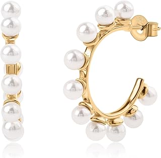 ornate jewels 925 Silver 18K Gold Plated Shell Pearl Studded Half Hoops Earring for Women | With Certificate of Authenticity and 925 Stamp | Life-time Warranty*-picture-14