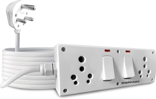 Heavy Duty 16 Amp Extension Board with 1 Meter Copper Cable | 3000 Watt High Load Power Strip with 16A Socket for AC, Refr...
