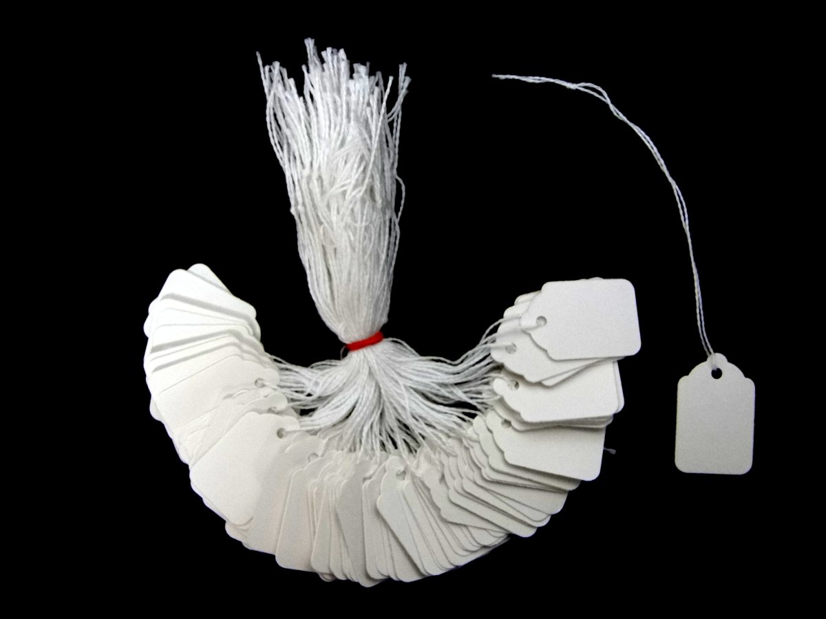 Ivy 32Mm X 22Mm White Strung Tags Jewellery Price Tags Tie On Labels (100 Pack)