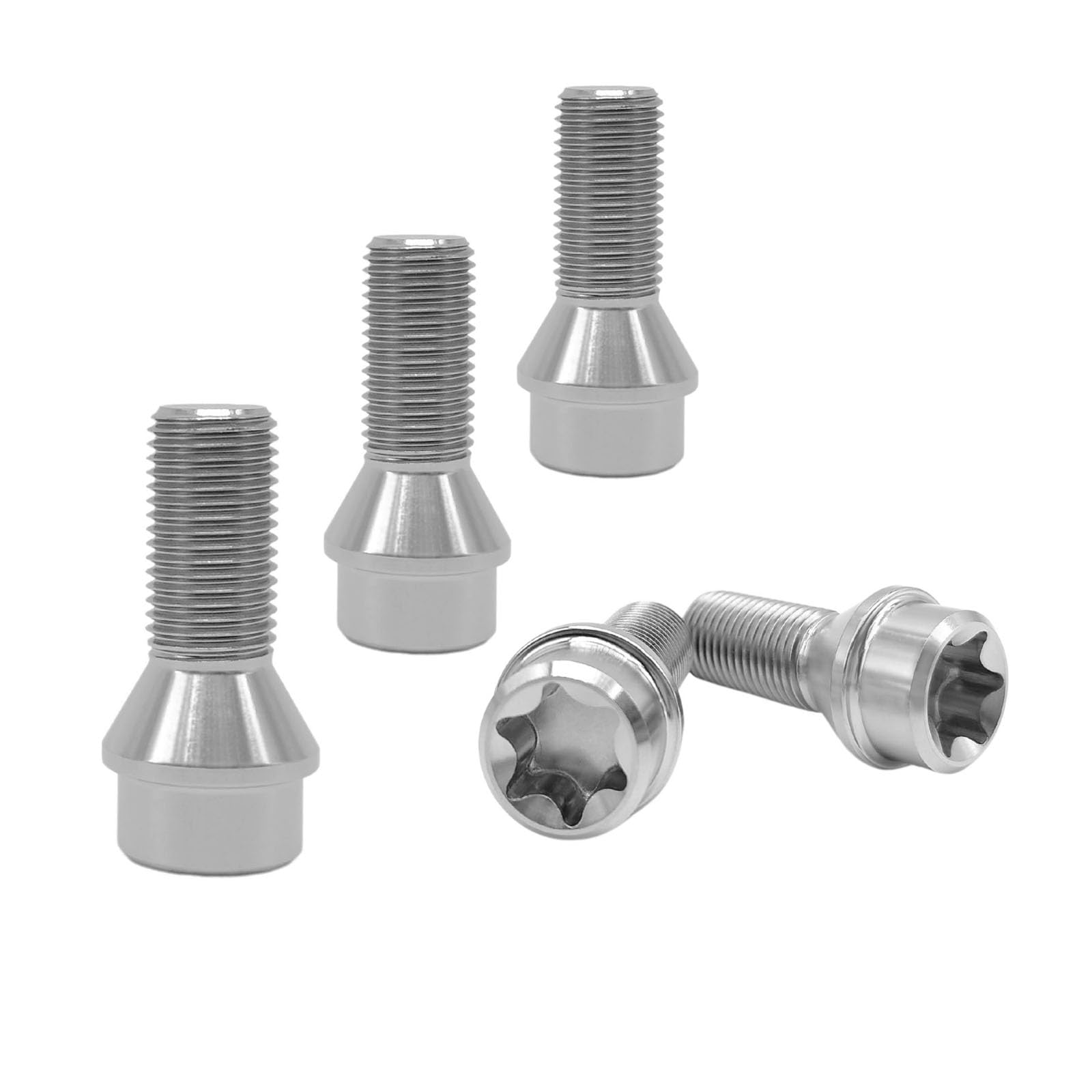 RISON-Titanium Radschrauben M12 x 1,5 x 28 Titan Torx Kopf Lug Bolts 28mm Schaft 20 Stück 6AL4V Luftfahrtqualität Kegelsitz Natur M12 x 1,5 x 28mm Lug Bolts
