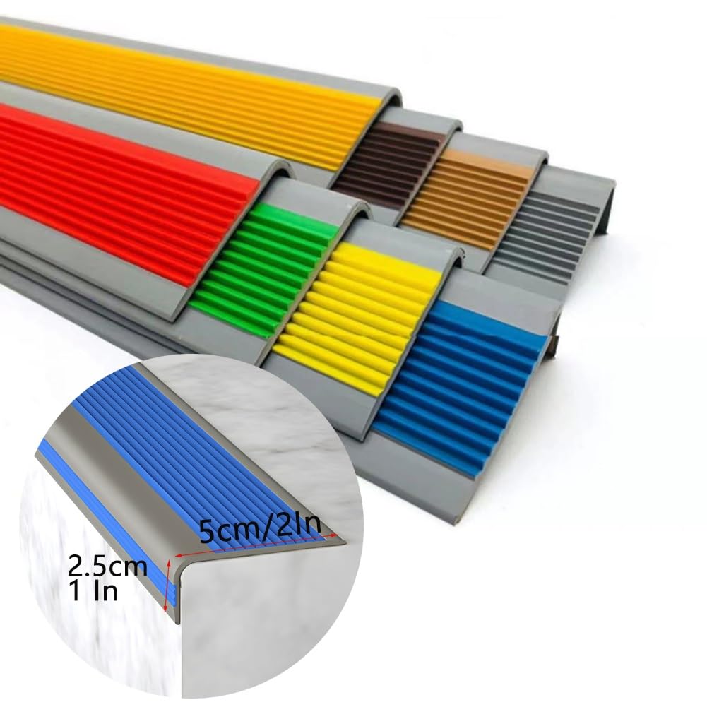 Perfil de protección para borde de escalón en forma de L de PVC, perfil autoadhesivas de vinilo para bordes de escaleras, para interiores y exteriores, tiras antideslizantes(Gray,500cm/16.4ft)