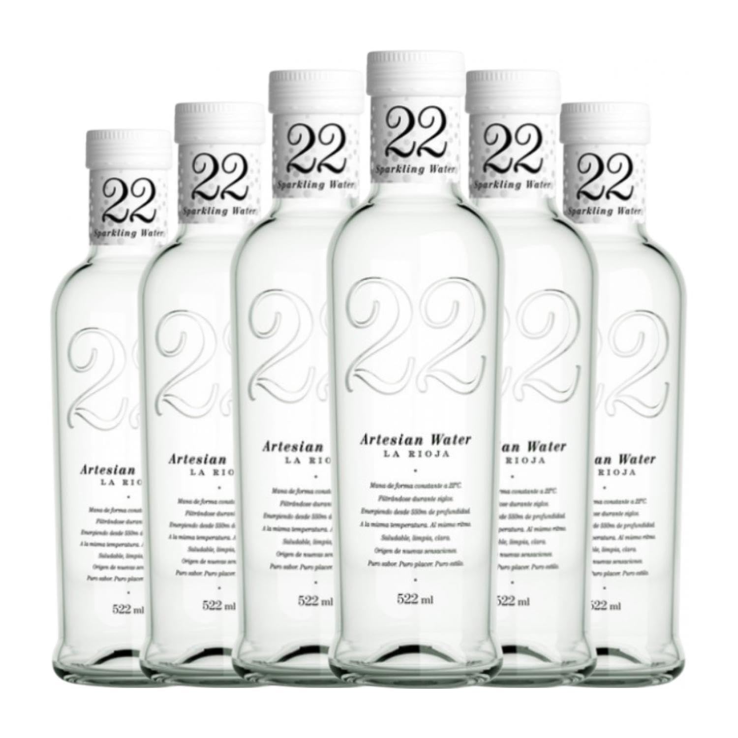 Agua 22 Artesian Water Con Gas 522 Botella Medium 50 cl (Caja de 6 Botella Medium de 50 cl)