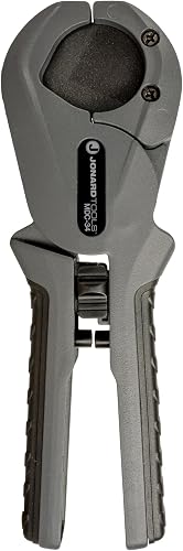 Jonard Tools MDC-34 Microduct Cutting Tool, 34 mm - Slim Head PVC/CPVC/HDPE Plastic Tubing Cutter, Spring-Loaded Jaws, Replaceable Carbon Steel Triangular Blade, Safety Lock, Ribbed Grips