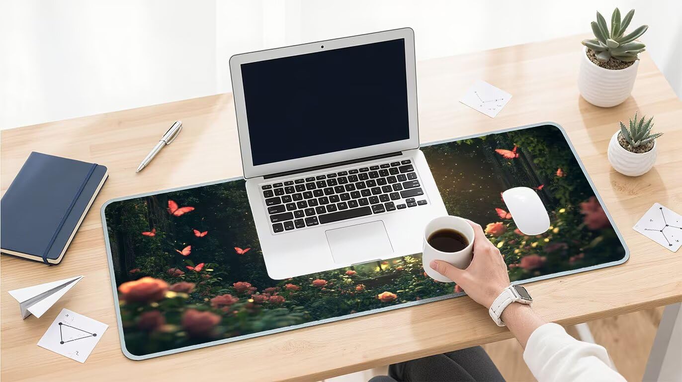 Duża podkładka pod mysz 1000 x 500 mm XXL Północna Europa pod mysz biurową podkładka pod mysz motyl akcesoria do gier akcesoria zszyte krawędzie gumowa podkładka pod mysz biurową, do nauki gier D-44