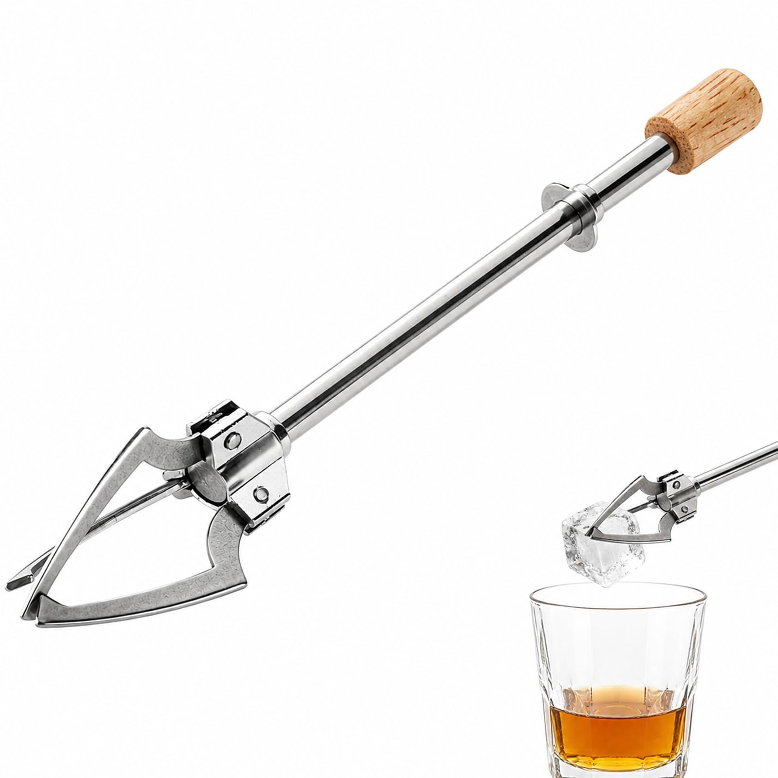 ZenithQuest Vintage Telescopic Pickle Fork 17cm, Stainless Steel Multi-Function Food Tongs, Triangle Grabber for Pickles, Olives, Ice Cubes, Snacks & Appetizers