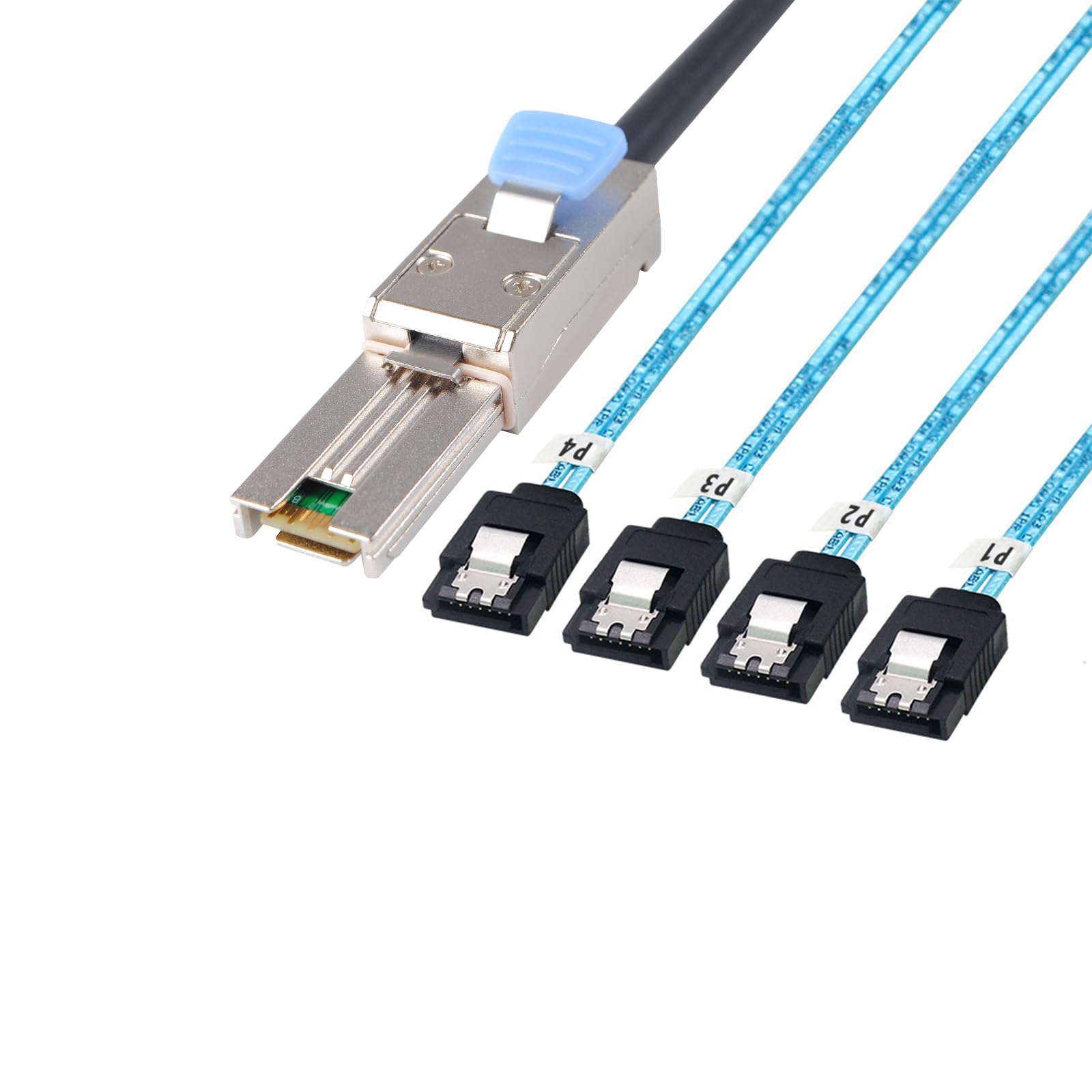 Photo 1 of Heretom 2PCS Mini SAS 26P SFF 8088 Male to 4 SATA 7Pin Female 1M 3.3FTCable with Latch,Mini SAS Host/Controller to 4 SATA Target/Backplane
