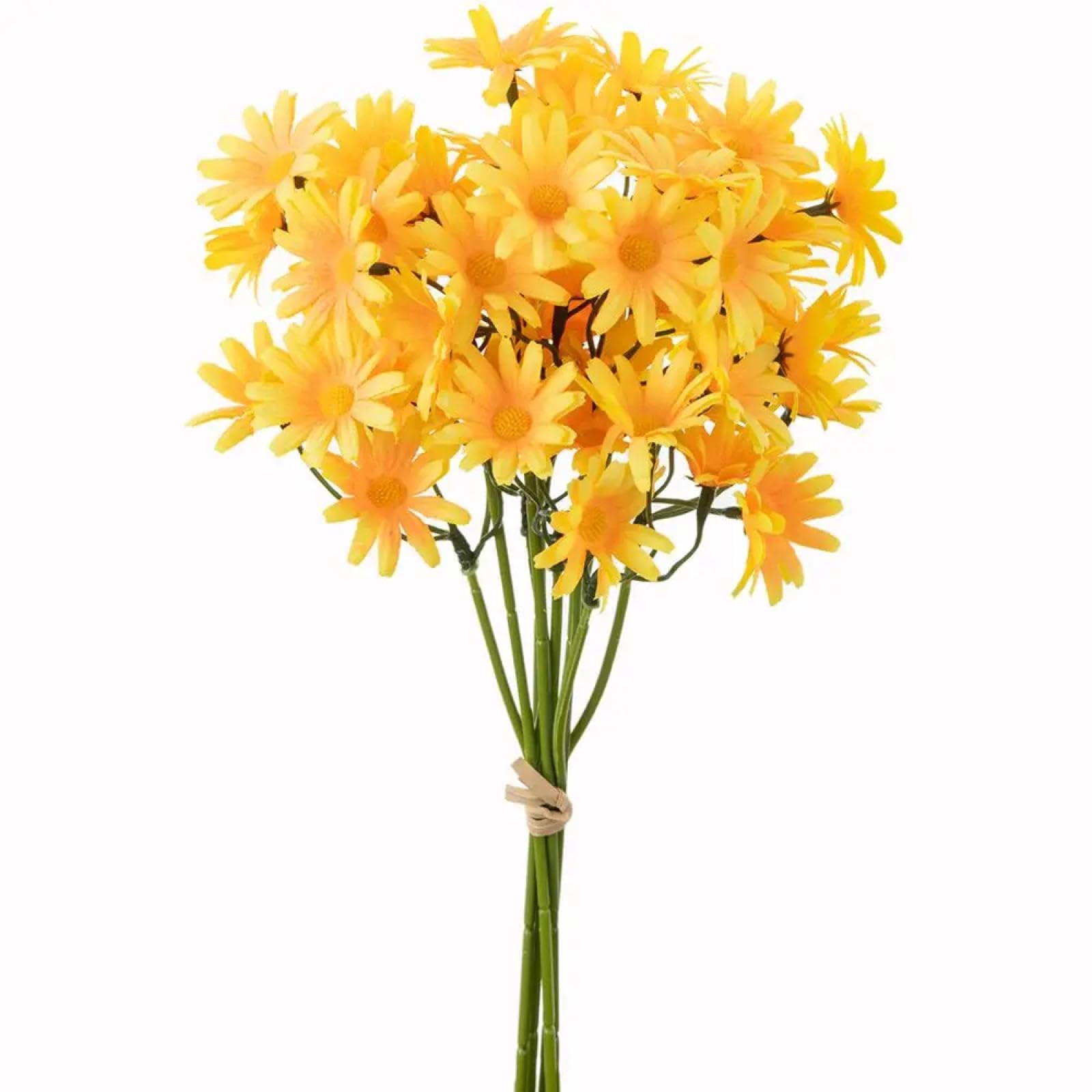 Chrysanthème en soie jaune et herbe à bulles pour décoration champêtre