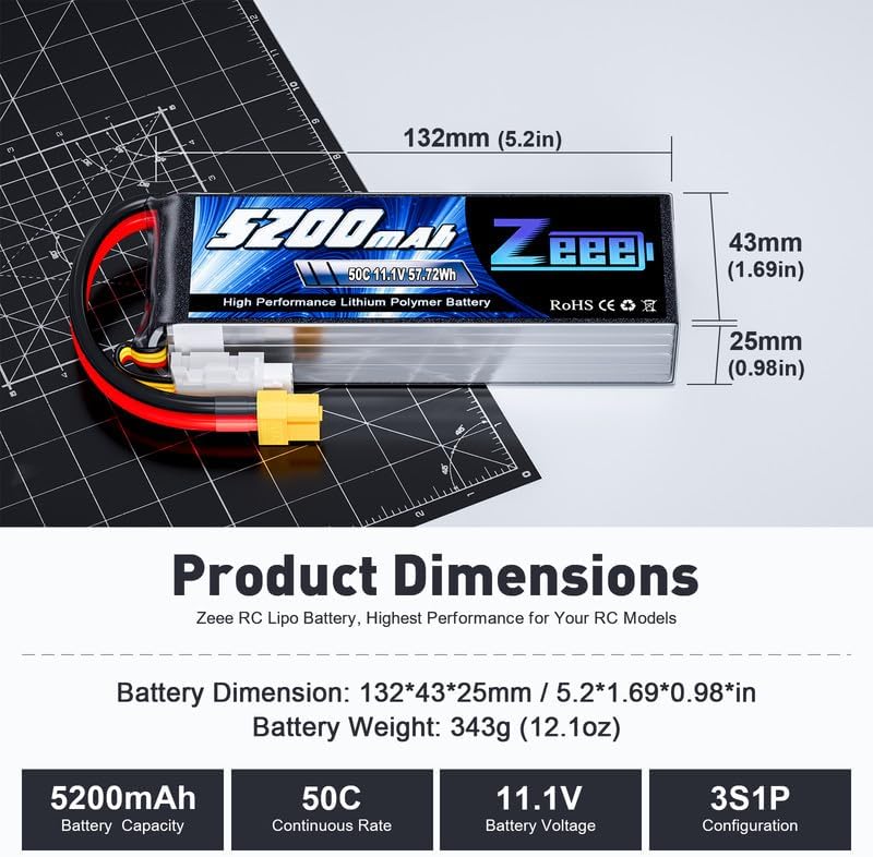 Miniatura 2 de Zeee 3S Lipo Batería 5200mAh 50C 11.1V RC Baterías con conector XT60 Estuche suave para RC Avión Helicóptero Avión Quadcopter RC Coche Camión Barco