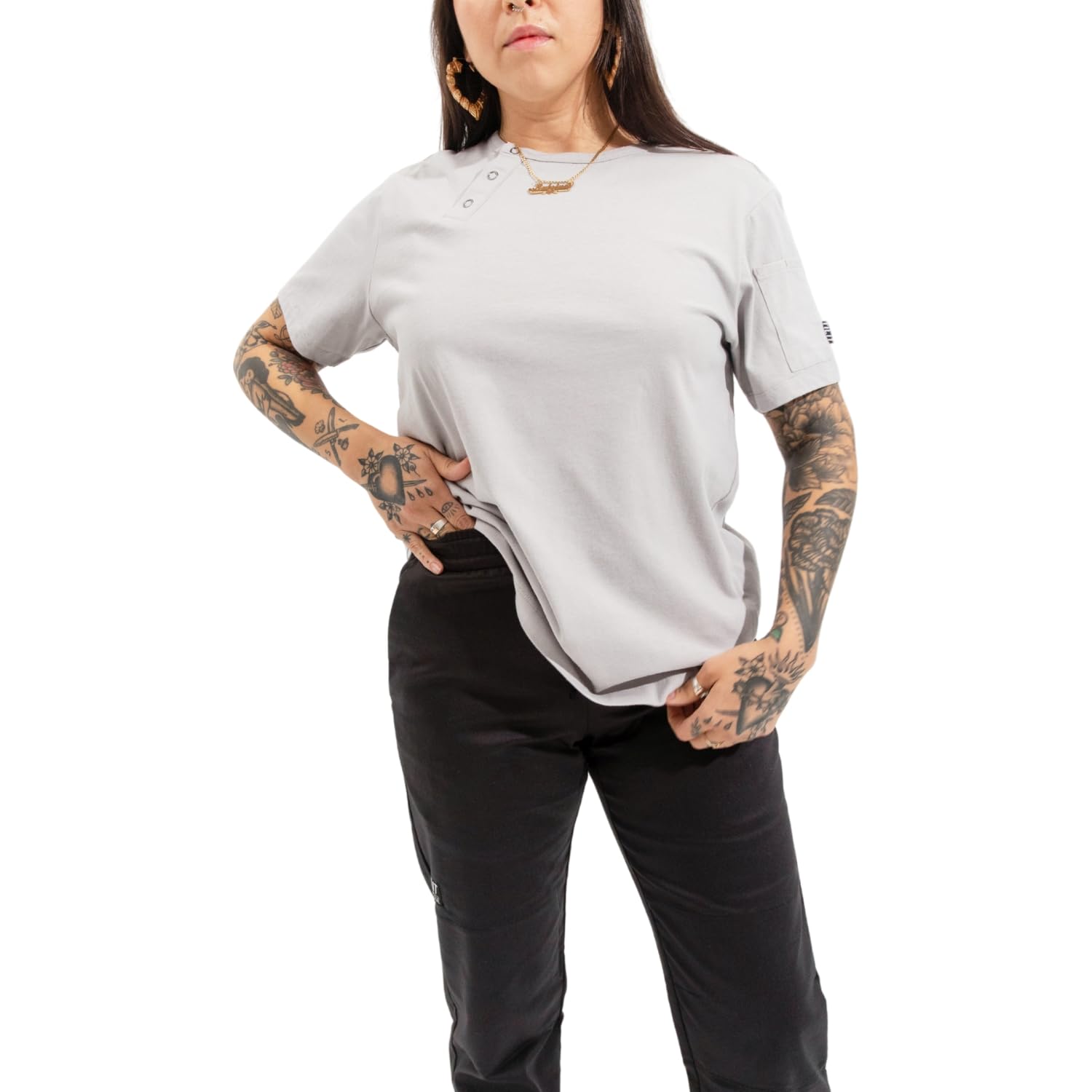 tilit Work Henley Tee (Gray, Medium) | Premium Work Henley, Unisex Work Shirt for Men and Women | Quality Design and Functionality