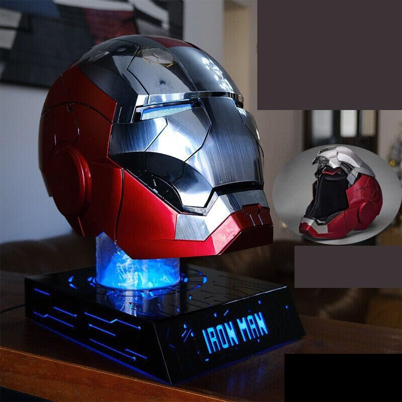 Iron-Mans Helmet Electronic Mark 5 Helmet Silver Voice Control/Sensing/Remote Control Open/Close with Sounds & LED Eyes Light Up Super Hero Movie 1:1 Model Prop. - Image 5