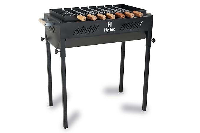 Hy-Tec Terrace Garden Barbeque With 7 Skewers (Wooden Handle), 1 Iron Grill & 1 Packet Of Charcoal