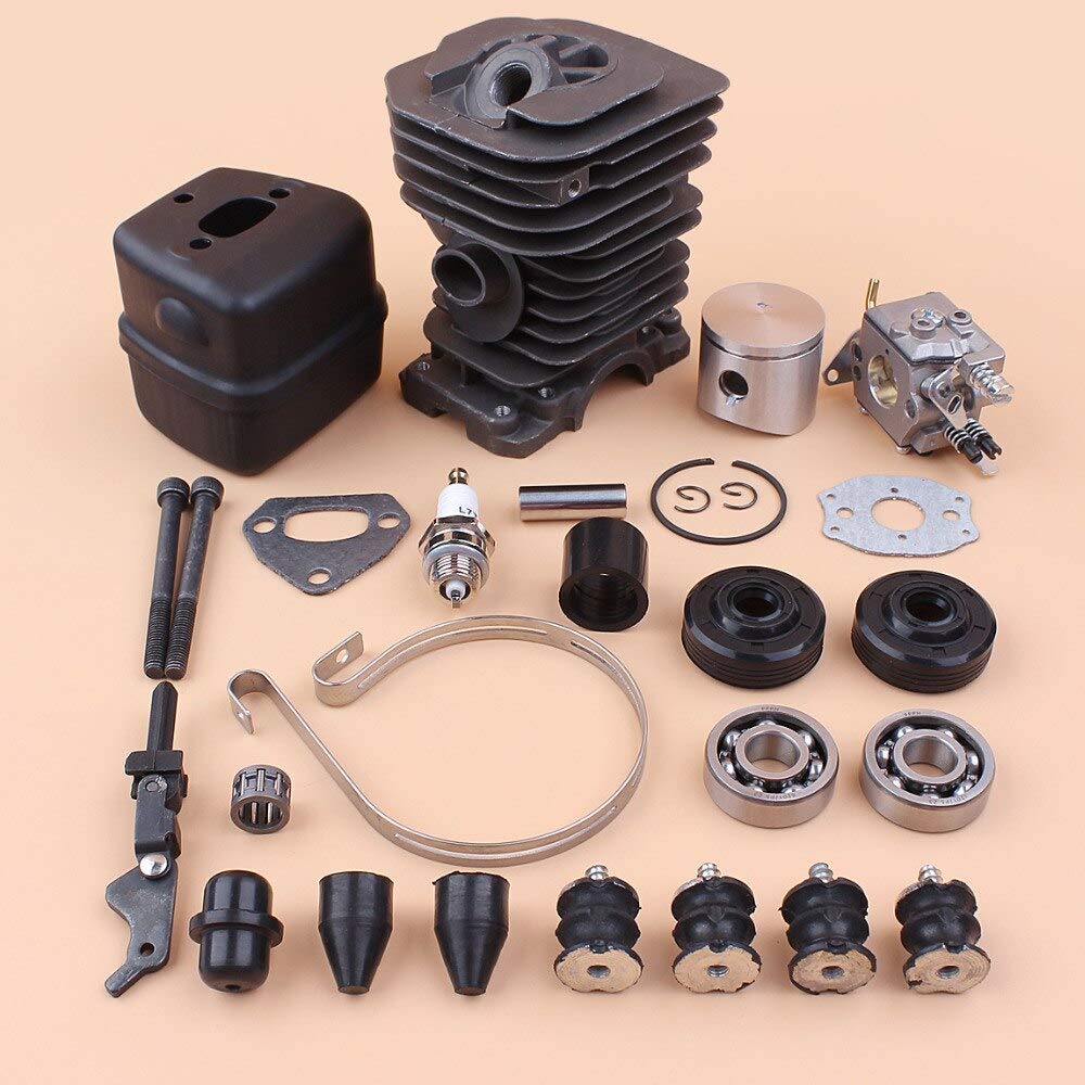 38mm Cilindro Pistón Silenciador Carburador Cojinete Sello de aceite Set Fit HUSQVARNA 137 142 Piezas de motosierra con AV Kit de amortiguador anular