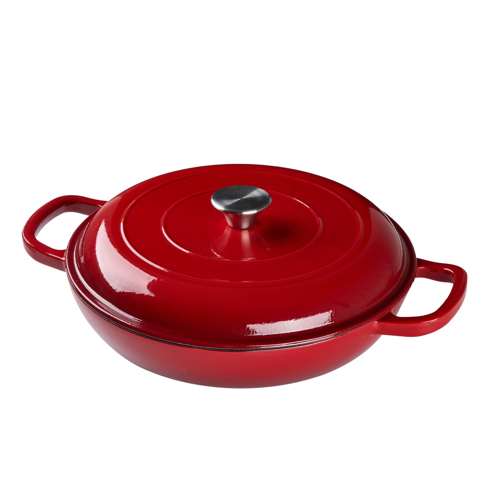 Warmiehomy Enamelled Cast Iron Pot with Lid,Red 3.5L Non-stick Shallow Dutch Oven for Bread Baking,Cast Iron Casserole Dish with Lids for Induction and Oven Safe,30cm