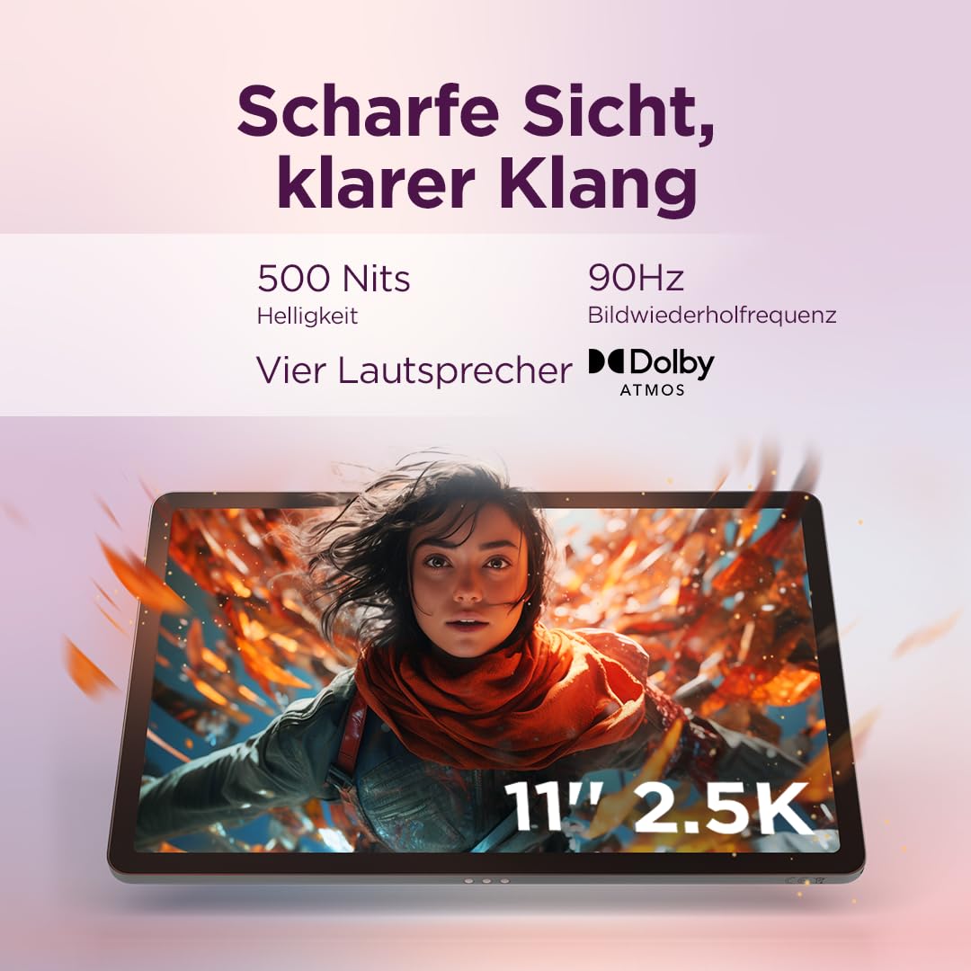 Lenovo Idea Tab Tablet, 11" 2.5K 16:10 LCD Display, MediaTek Dimensity 6300, 8GB RAM, 128GB Speicher, Android 15, Luna Grey, inkl. Tab Pen