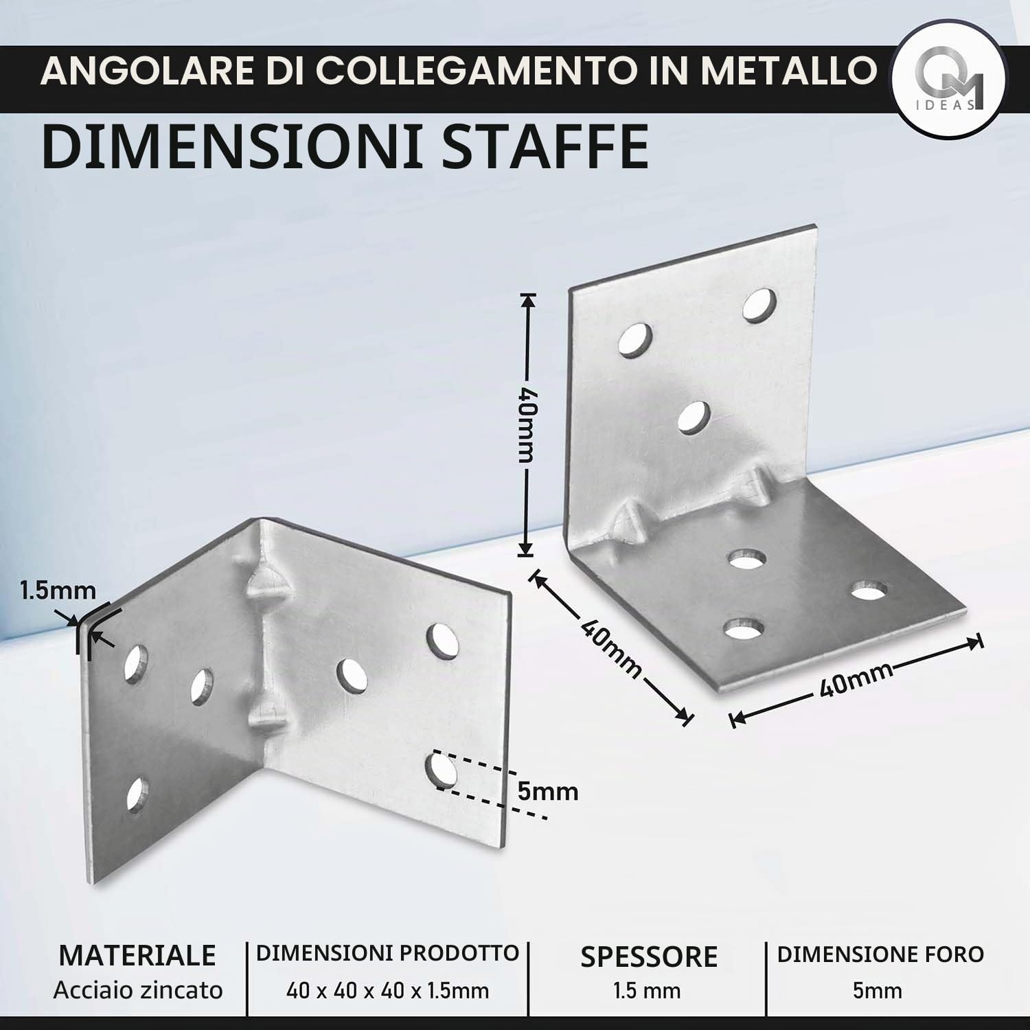 Staffe Angolari 40x40x40 Squadretta Giunzione Connettore Fissaggio Mobili Legno Zincato Argento