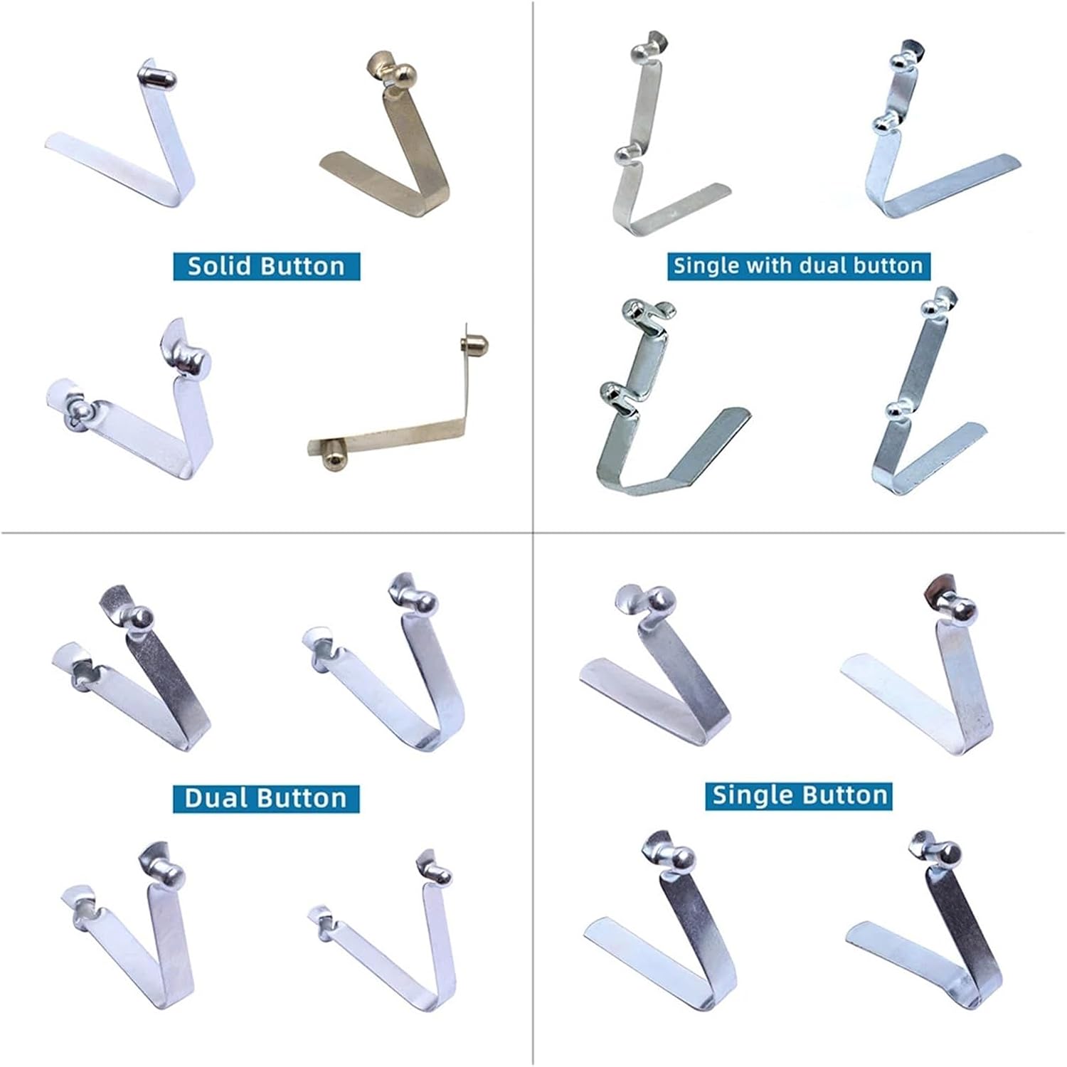 Kayak Paddle Spring Snap Clips 6mm Button Diameter x 7mm Height, 8mm width 35cm Length, Double Steel Metal Push Spring Clips(100pcs order)