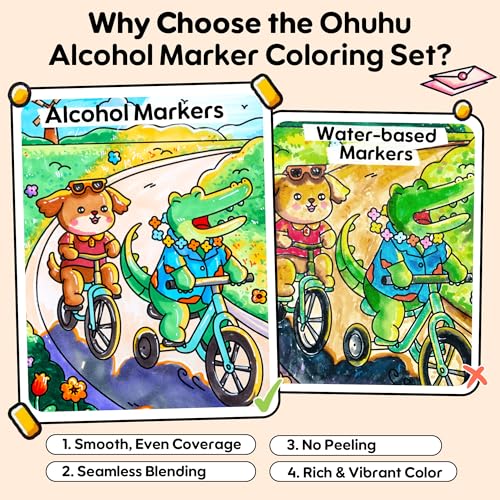 Image of Ohuhu Honolulu B 48 Colors Alcohol Markers with Coloring Book Brush & Fine | AP Certified Refillable Art Markers for Adult Coloring, Illustration, Stress Relieving Gift for Artists