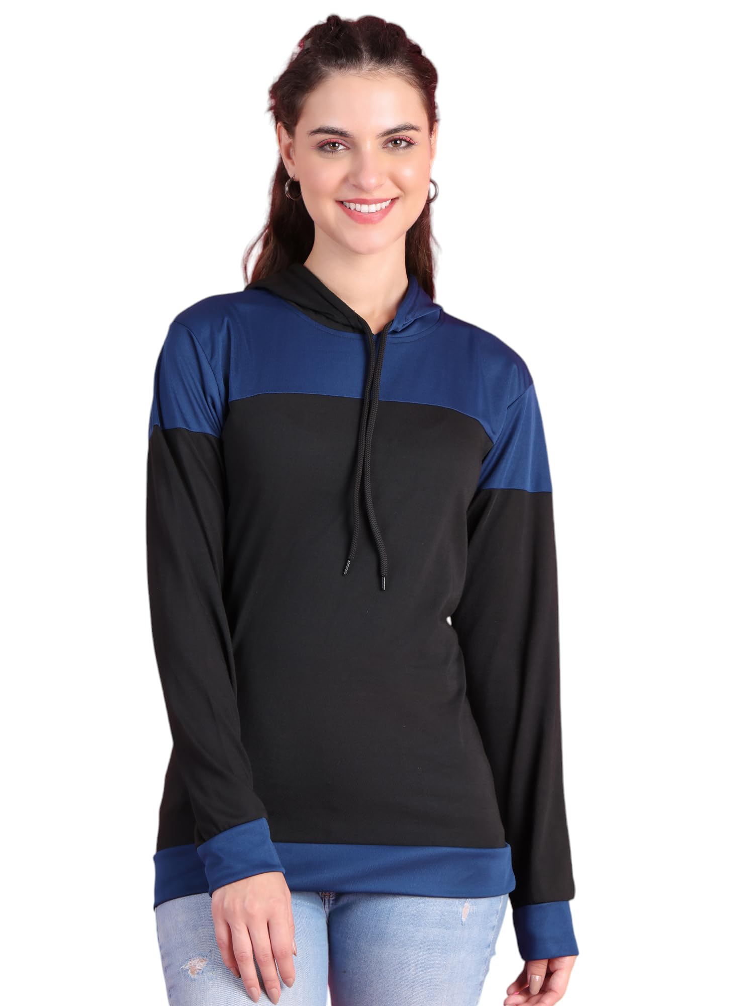 Women's Cotton Blend Full Sleeve Regular Fit T-Shirt With Hoodie