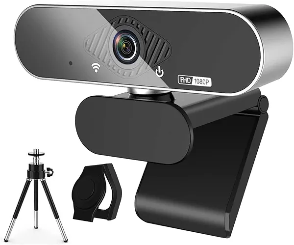 Vsofiot Webcam, 1080P Pro HD Webcam with Stereo Microphone, 110° Wide Angle, Privacy Cover, Tripod, for Conferencing, Live Streaming, Recording, Compatible with Skype/Zoom/YouTube