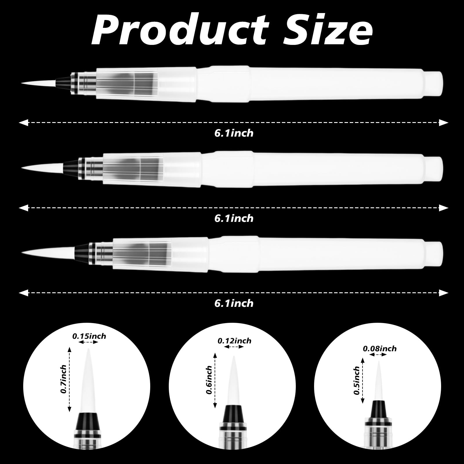 AmazingSpark Lot de 60 stylos pinceaux à eau, 3 tailles pointues pour aquarelle, stylos de dessin à l'eau avec sac en velours pour peinture