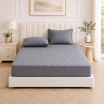 FORMEYA Yatak Koruyucu Alez Kapitone Gri Renk%100 Pamuk Fitted Alez Çarşaf 160 X 200