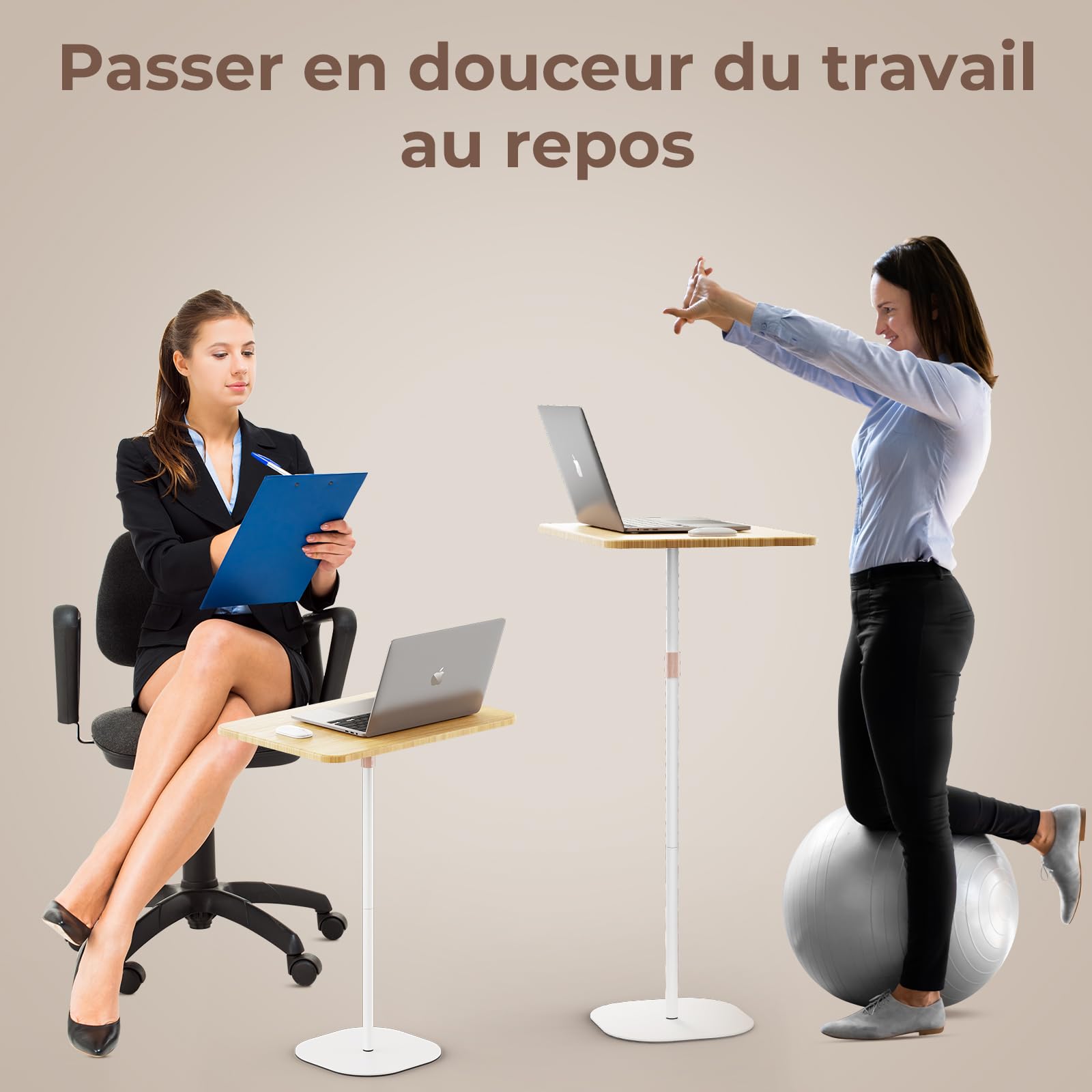 Bureau Debout pour Ordinateur Portable avec Hauteur Réglable 46-120cm, Table d'appoint pour Le Travail d'étude pour Bureau/Lit/Canapé, Blanc