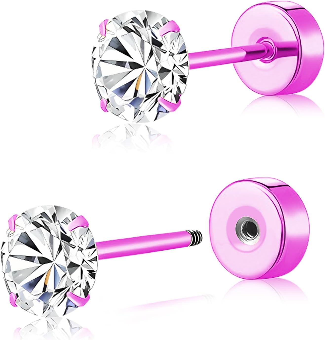 BLISI Titanium Flat Back Earrings, CZ Stud Earrings for Women | Cartilage Earring with Screw on Earring Back | Hypoallergenic Helix Piercing Jewelry | Dainty Earrings 3mm/4mm/5mm Tragus Stud