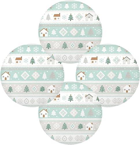 Miniatura 2 de Ringing Pastel Green Houses Round placemats Set Waterproof Place mat Set of 4 15x15 in manteles para platos