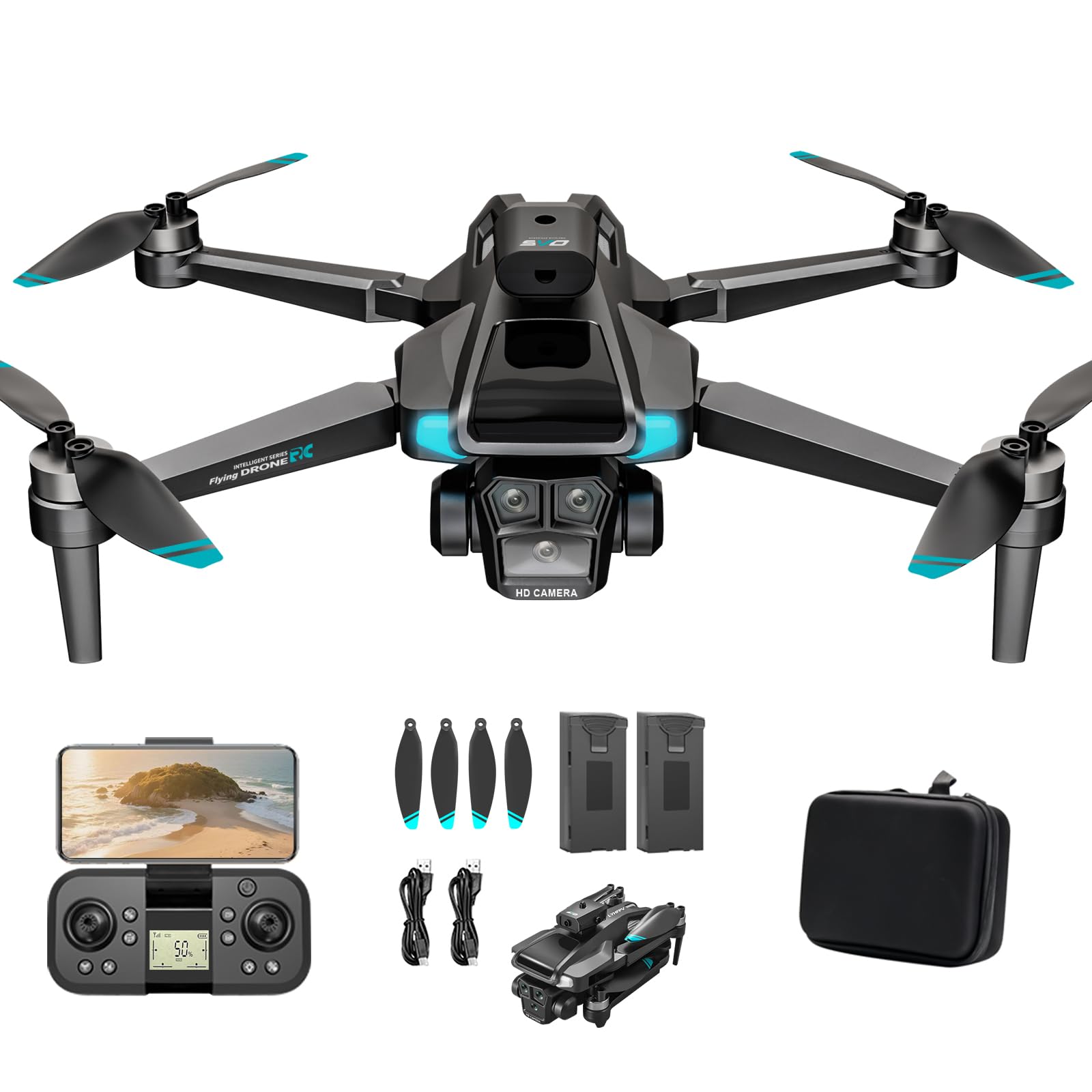 Dron con 4K HD Cámara para Adultos y Principiantes, 40+ min de Vuelo (2 Baterías),Mini Quadcopter RC Plegable WIFI con Motor Sin Escobillas, Doble Cámara, Selfies con Gestos