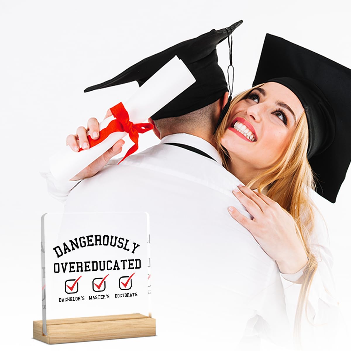 Funny PHD Graduation Gifts for Women Men Her Him Congrats Grad Sign for Doctor New Dr Doctoral Graduation Clear Acrylic Decorations Sign for Home Desk Shelves 4 X 4 Inch