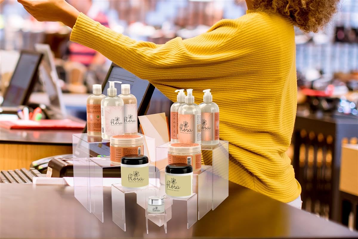 Acrylic Display Risers, Recycled Material, Assorted Sizes, Set of 5 or 7 - Clear