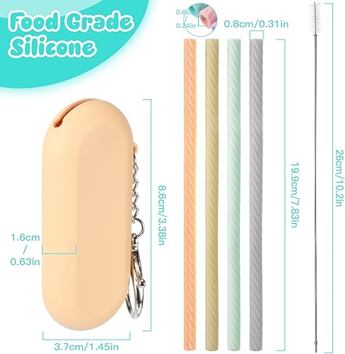 Miniatura 2 de Meanplan Pajitas de silicona reutilizables, juego de 4 popotes de crucero con estuche, reutilizables, de silicona, sin olor, portátil, para fiestas,