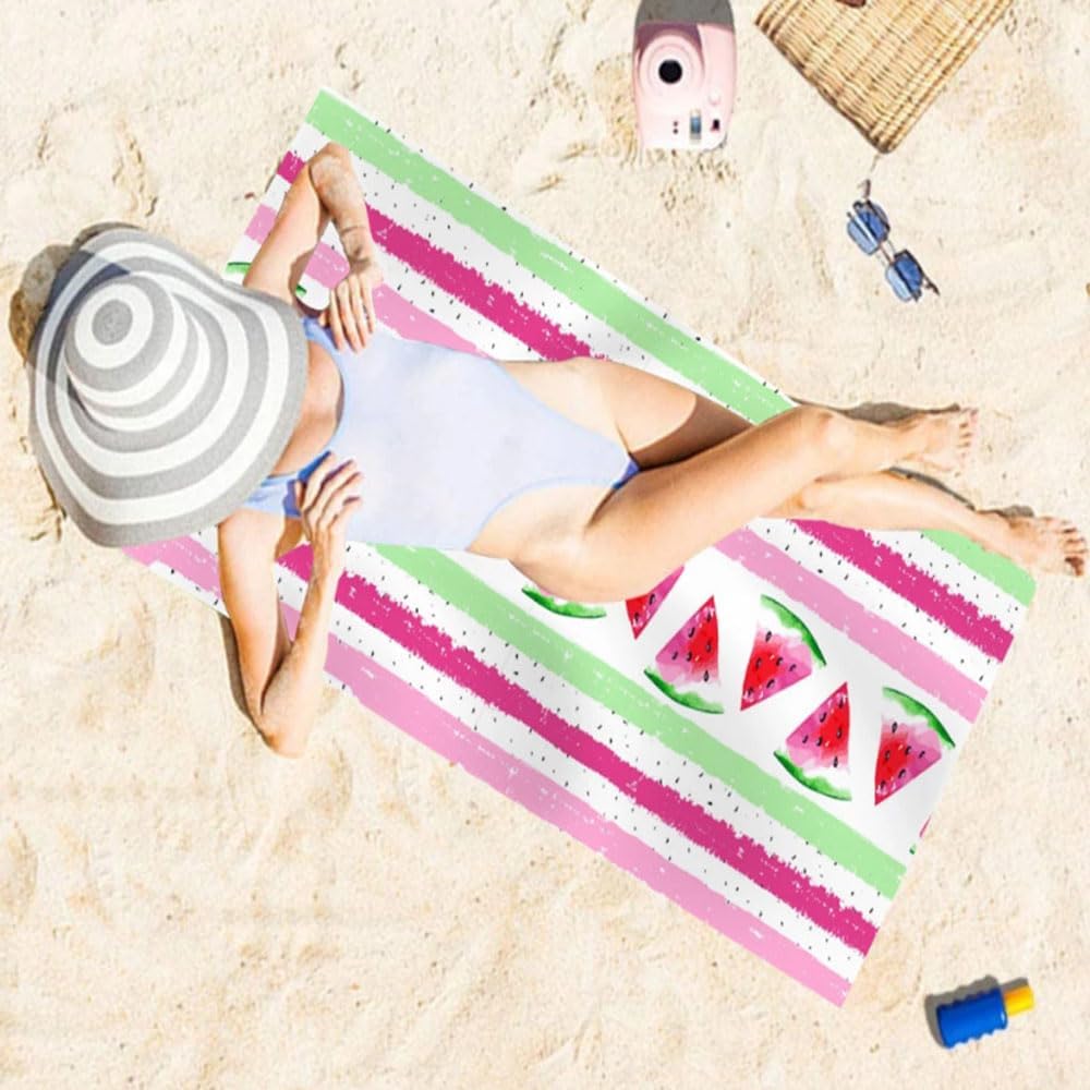 Extra Large Cute Pink Stripe Watermelon Beach Towels for Adult Girls, Big Oversized Thick Microfiber Terry Cloth Sandproof Quick Dry 30 x 60 - Image 4