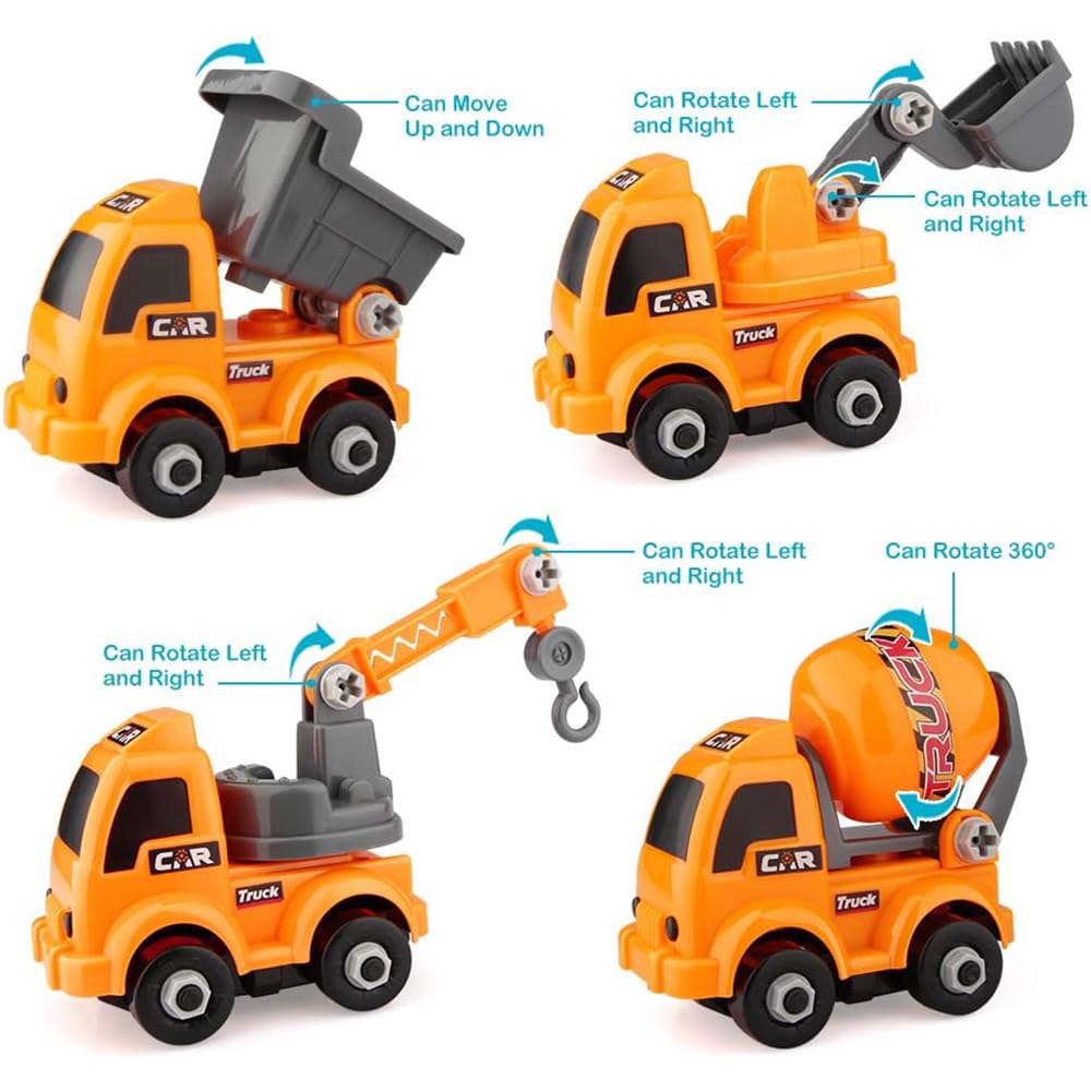 DUWOL DIY Construction Toy - Pack of 4 Trucks, Automobile With Screwdriver for Kids, STEM for Children, Vehicles Building & Construction, Multicolor 1