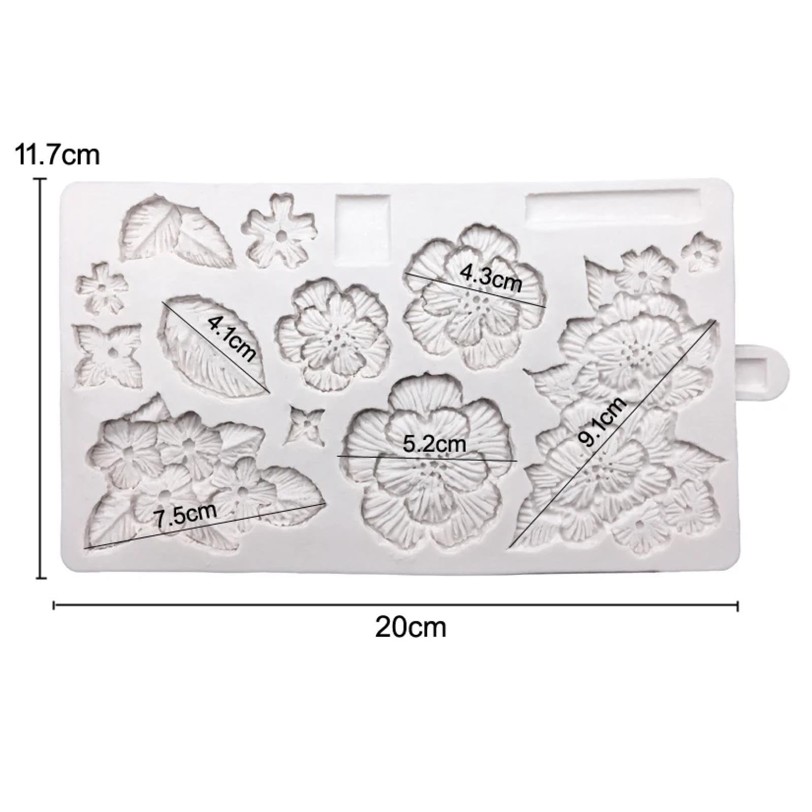 Moldes de silicona, moldes para hornear, 20 x 11,7 cm, diseño de hojas de flores, molde de silicona para galletas, cupcakes, chocolate, fondant, herramientas de decoración de pasteles