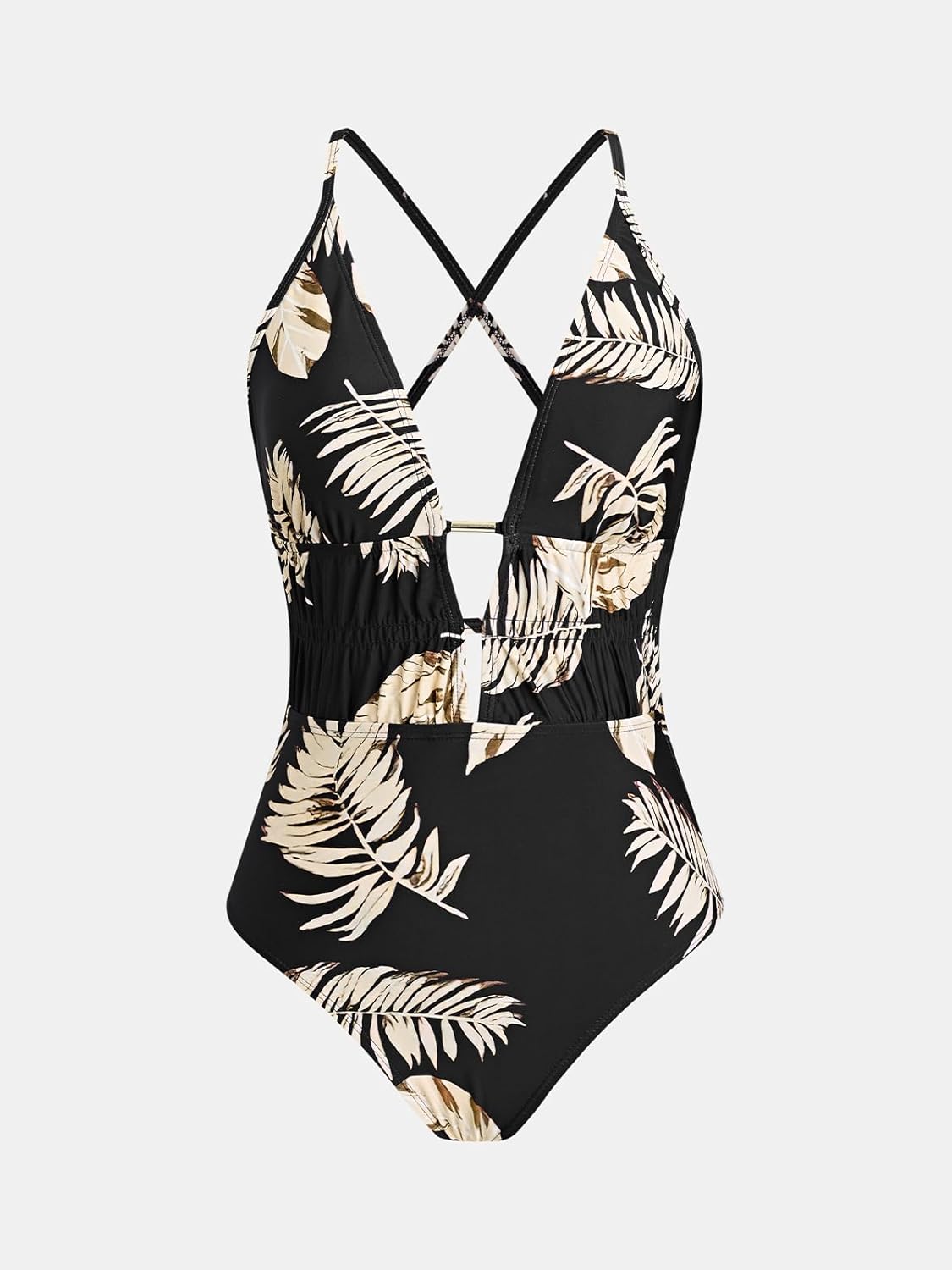 CUPSHE Women's One Piece Swimsuit Plunging Neck Cutouts Bathing Suit Textured Ruched Crisscross Back Self Tie Swimwear