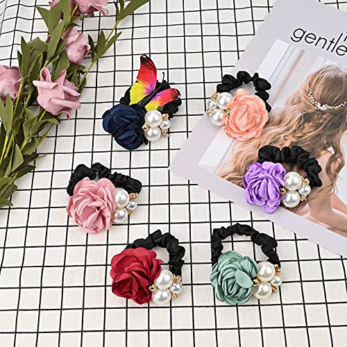 Ymhpride 6 Pcs Fashion Flower Hair Ties Hair Rope Rhinestone Pearl Hair Tie Accessories For Women And Girls,Korean Fashion Ponytail Holders Velvet Hair Scrunchies For Thick And Thin Hair #TOP5