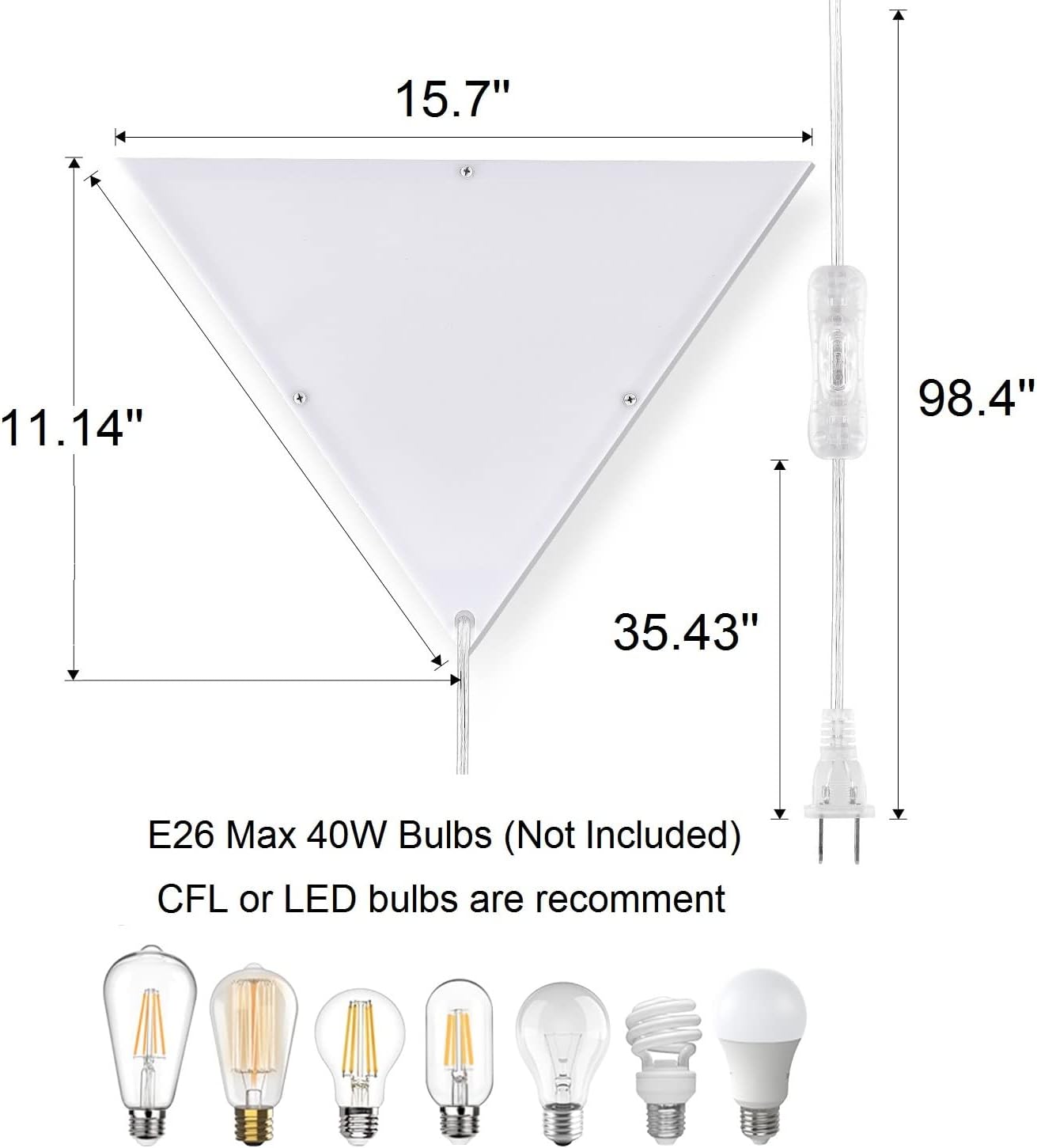 haultop Plug in Ceiling Lights, Modern Triangle Corner Light with Acrylic Shade, Living Room Lights for Office, Bedroom, Triangle Lights for Wall