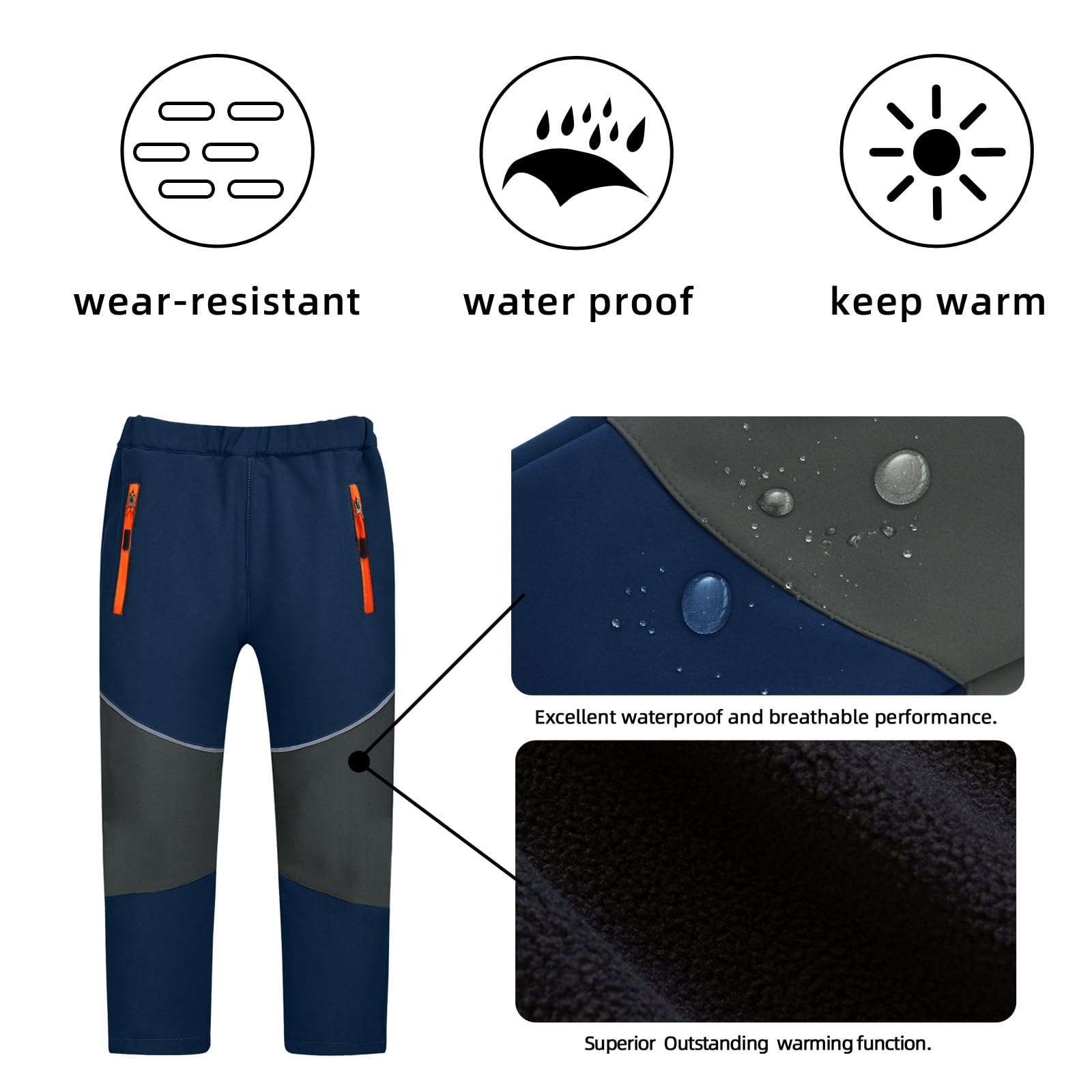 MEILONGER Pantalones de esquí para niños y niñas, pantalones de esquí, pantalones de senderismo, pantalones softshell, pantalones de exterior, resistentes al viento, cálidos, pantalones de snowboard